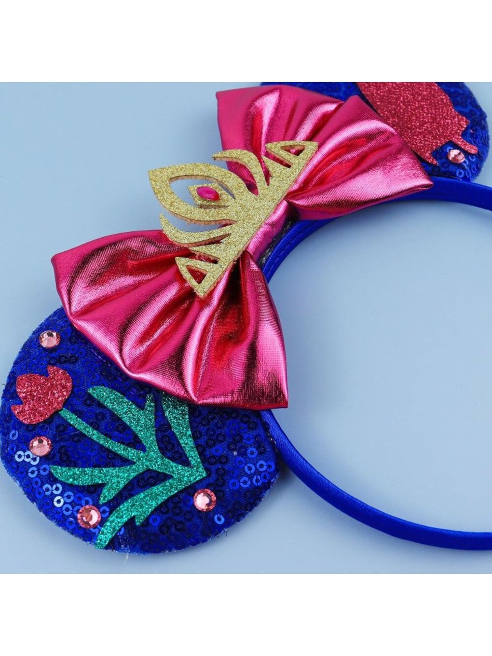 Women Snow White blue Polyester Sequin Bow Mickey Mouse Headband Hair Accessory - Picture 6 of 7